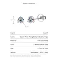 Pendientes de moissanita rellenos de oro de 14K con diseño de solitario de tres garras - 0.3 ct / Plateado