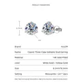 Pendientes de moissanita de tres garras bañados en oro blanco de 14K para mujer - 2 ct / Plateado