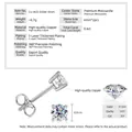 Silver-tone moissanite stud earrings with detailed product specification table - Four-Prong / 0.3 ct / Silver