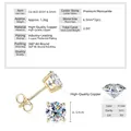 Pendientes de moissanita de alta calidad con engaste de cobre chapado en oro de 3 garras - Botones Moissanita Cuatro Garras / 1 ct / Dorado