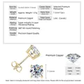Pendientes de moissanita brillantes en cobre de alta calidad chapado en oro - Botones Moissanita Cuatro Garras / 1.5 ct / Dorado