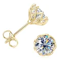 Pendientes de moissanita dorada con un muy elegante engaste de cesta intrincado - Pendientes de moissanita en forma de capullo / 0.1 ct / Dorado
