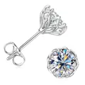 Pendientes de moissanita redondos de corte brillante con acabado plateado para mujer - Pendientes de moissanita en forma de capullo / 0.1 ct / Plateado