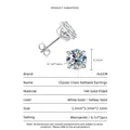 Especificaciones técnicas detalladas de pendientes moissanita 3,5mm 0,1ct oro 14K. - Estilo de 4 Garras / 0.1 ct / Plateado