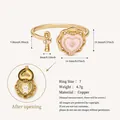 Verstellbarer Kupfer-Medaillonring mit rosa Herz-Blumen-Design und Innenfigur - Rosa Tasse-Ring zum Öffnen