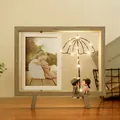 Creative minimalist wooden rotating double-sided photo frame with warm LED light decor - Double Sided Light Style-Black Umbrella Couple Doll / 6 Inch