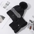 Cozy black knitted winter hat and neck warmer set with stylish faux fur pom-pom detail - One Size / Windproof Hat Pro MAX / Black