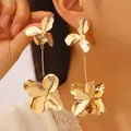 Exquisite oversized gold flower drop earrings for women in vintage shiny alloy - Gold Long Brushed Drop Earrings (DZ-166)