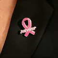 High-quality survivor pink ribbon breast cancer awareness enamel badge on blazer lapel - Survivor Pink Ribbon Badge (02kc Gold 7437)