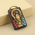 Nepal style ebony Ganesha pendant with vintage golden finish and colorful inlay - Ganesha Colorful Nepal Single Pendant