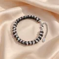 Hip-hop titanium stalen armband met tweekleurige kralen in zilver en zwart met verlengketting - 16+5cm / Zwart en Zilver