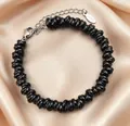 Bracelet hip-hop perles noires enroulées et fermoir en acier inoxydable avec chaîne d'extension - 16+5cm / Noir