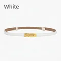 Eleganter weißer Echtleder-Schmalgürtel für Damenkleider mit Gold-Schnalle - Weiß