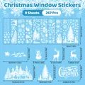 Detailed measurements of white silhouette Christmas window stickers with winter town motifs. - Full Set Festival Silhouette Combination (SD26160)