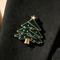 Fashionable green enamel Christmas tree brooch pin with gold star and festive details - Christmas Tree