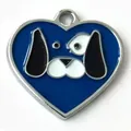 Heart-shaped blue enamel pet ID tag featuring a cute cartoon dog face design in blue and white - 30mm / Blue