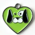 Green heart-shaped metal pet ID tag featuring a cute cartoon dog face design SKU - 30mm / Green