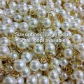 Confezione bulk di ciondoli in perle ABS lucide con passanti in strass dorati fai-da-te - Ciondolo da 8mm / Bianco Crema Alta Lucentezza + Base Strass Oro