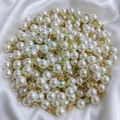Bulk pack of high-luster ABS pearl pendants with gold rhinestone loops for DIY jewelry - 8mm Pendant / High Gloss Cream White + Gold Rhinestone Base