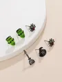 Gothic Halloween stud earring set featuring spider, witch hat and Frankenstein motifs - Halloween Series Irregular Studs (X643) / 5 Pairs Set / Gunmetal