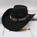 Cappello da cowboy western nero classico con fibbia a stella vintage e fascia intrecciata - Stile Cinque Stelle Con Lacci / Nero