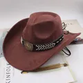 Classico cappello da cowboy western marrone con fibbia a stella e sottogola regolabile - Stile Cinque Stelle Con Lacci / Caffè
