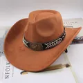Classico cappello da cowboy in pelle scamosciata marrone con fibbia a stella e fascia - Stile Cinque Stelle Con Lacci / Giallo Bestiame