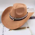 Cappello da cowboy western classico cammello con teschio di toro in argento e fascia intrecciata - Stile Testa di Toro Bicolore / Beige scuro