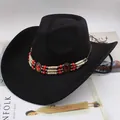 Cappello da cowboy western nero classico con fascia etnica di perle rosse e bianche - Decorazione con Perline Rosse / Nero