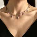 Gothic punk silver metal choker necklace featuring multiple hanging cone spike pendants - Silver O-Chain Spike Choker (A-999) / Silver