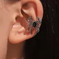 Dunkler Gothic-Spinnen-Ohrmanschette mit schwarzem Strass, Punk-Schmuck für Damen - Einzelner Spinne Ohrclip (M-571) / Gunmetal