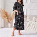 Elegant black nightgown with white heart print for comfortable women's loungewear - S / Tops / Black Heart