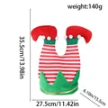 Festive striped plush Christmas elf leg hat showing detailed size measurements - Red & White Stripes Style