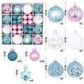 Dekoratives Set mit Weihnachtskugeln in Rosa und Blau, Größen 6 cm und 3 cm für Baum - 616-47 (Silber Rosa Blau Set - 44 Stk) / 3+6 Cm