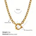 Goudkleurige roestvrijstalen geometrische schakelketting met een grote ronde veersluiting - Gouden Halsketting (XL483G)