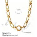 Goudvergulde roestvrijstalen geometrische schakelketting met een ronde sluiting - Gouden Halsketting (XL484G)