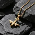 Goldene Flugzeug Halskette aus Edelstahl im Hip Hop Stil für Unisex Mode Accessoires - Goldener Anhänger Mit Kette