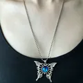 Gothic butterfly necklace in stainless steel with a striking blue evil eye glass pendant - Butterfly Necklace / Ball Chain / Silver (Blue Eye)