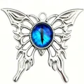 Gothischer Schmetterling Anhänger aus Edelstahl mit einem leuchtend blauen bösen Auge - Schmetterling Anhänger Ohne Kette / Nur Anhänger / Silber (Blaues Auge)