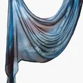 Premium lightweight ethnic print viscose headscarf for women in blue and gray tones - 180x70cm / Blue-Brown Marble Smudge (YW428-1#)