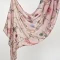 Elegant pink floral rayon headscarf with delicate ethnic print for women - 180x70cm / Light Pink Floral Style (YW442-1# Pink)