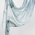 Elegant light blue marble print rayon headscarf featuring gold accents and ethnic Turkish style - 180*70cm / Light Blue Marble with Gold (YW436-1#)
