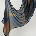 Elegant abstract ethnic printed viscose headscarf in blue and bronze tones for women - 180cm x 70cm / Blue Orange Ethnic Print (YW471-1#)