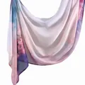 Premium rayon printed headscarf featuring soft abstract pink and purple floral pattern design - 180*70 / Dreamy Pink-Purple-Blue Gradient (YW492-1#)