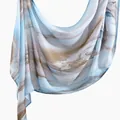 Elegant light blue and brown marble print viscose hijab scarf with soft breathable texture - 180x70cm / Blue-Brown-White Marble Smudge (YW488-1#)