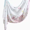 Elegant white rayon floral print headscarf with pink and purple blossoms - 180x70cm / White with Pink Green Floral (YW497-1#)