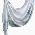 Soft rayon headscarf with light blue and green ethnic floral print - 180x70cm / White with Blue Green Watercolor Texture (YW511-1#)