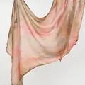 Soft ethnic style rayon printed headscarf with artistic pink and tan watercolor pattern - 180x70cm / Pink Coffee Grey Ink Smudge (YW469-1#)
