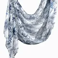 Ethnic blue and white printed rayon headscarf for women Turkish style hair wrap scarf - Ethnic Style Drape Scarf (YW498-1#) / 180x70cm / Blue & White