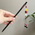 Elegant vintage sandalwood hairpin with colorful beads and tassel for Hanfu hairstyles - Lucky Engraved Red Square Bead Step-Shake Style (7609)
